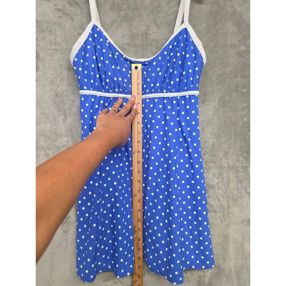 Beach House Blue White Polka Dot Swim Dress One Piece Size 12 Modest Swimsuit